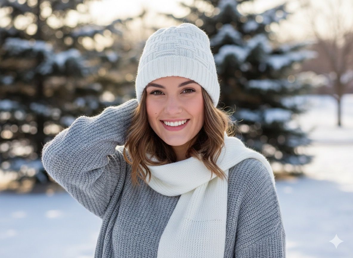 Winter Scarf Cap - সাদা